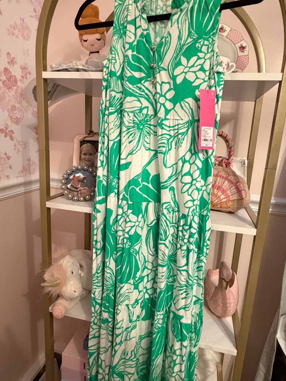 Lilly Pulitzer Green & White Floral Maxi Dress for Girls